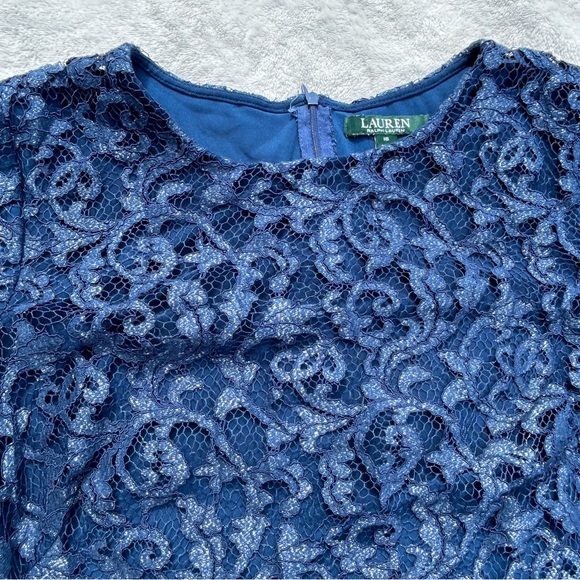 Lauren Ralph Lauren Women’s Christiana Dress 16 Navy Blue Floral Sheath Cocktail - Picture 2 of 16